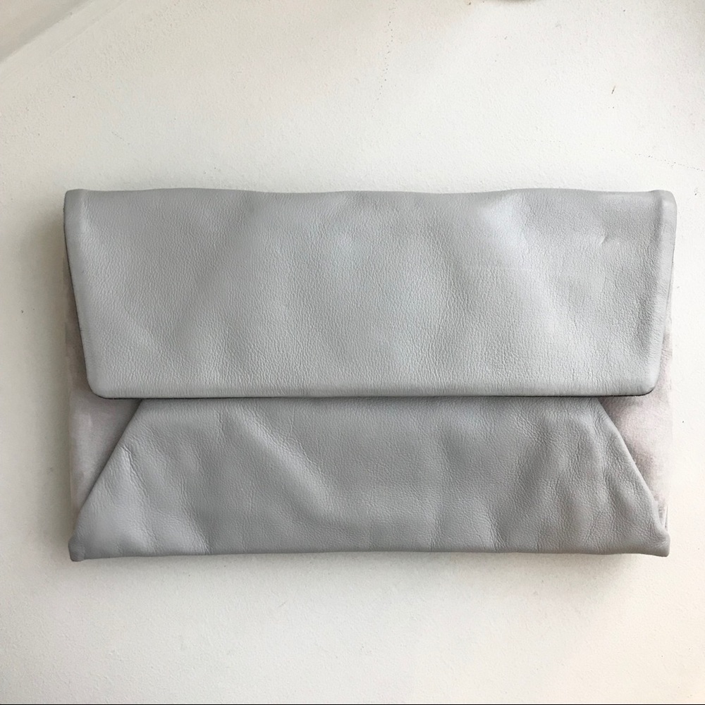 Leather halogen colorblock clutch